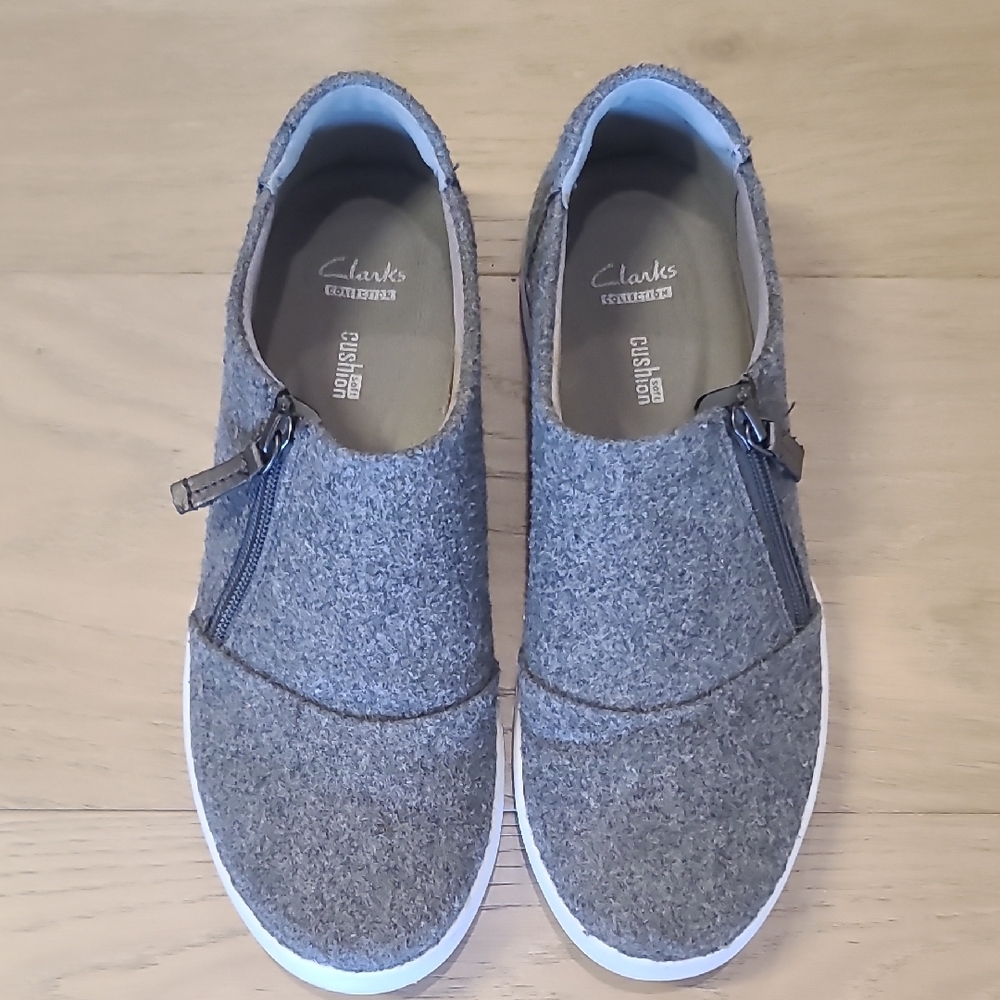 Clarks Gray Wool Slip-On Loafers
